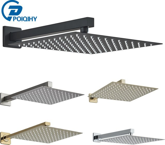 Poiqihy Quadratischer Regenduschkopf in Chrom und Schwarz mit Duscharm und Ultradünnem Design - Bild 1