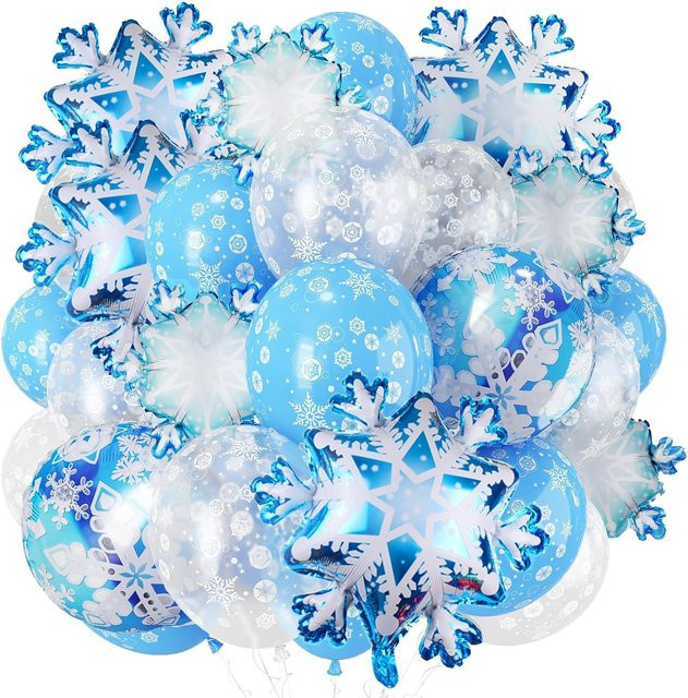 EsenTroye Winter Wunderland Party Dekorationsset mit Schneeflocken und Sternen in Blau und Silber für Kindergeburtstage - Bild 1