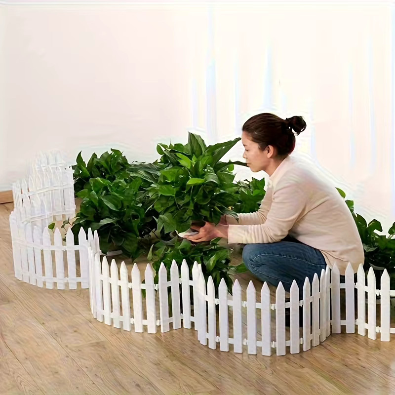 10er Set Kunststoff-Gartenzaun Randsteine in Weiß für Blumen und Gemüse, B/H: 12,0 x 30,0 cm - Bild 2