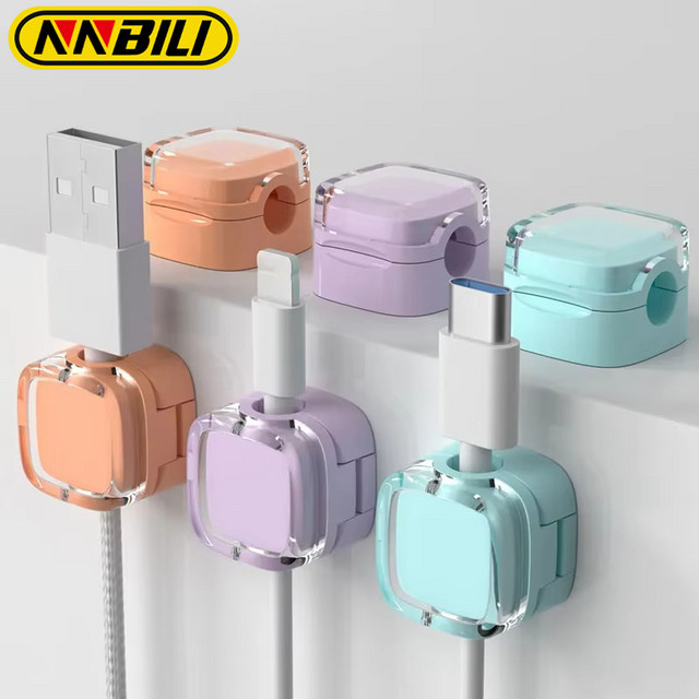 NNBILI 6 Stück magnetische Kabelmanagement-Clips in Mehrfarbig für Schreibtisch und Wand zur Organisation von Telefonkabeln und Ladegeräten - Bild 1