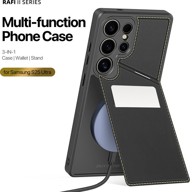 DUX DUCIS 3-in-1 Magnetische Hülle mit Geldbörse und Telefonständer für Samsung Galaxy S25 Ultra, S25 Edge, S25 und S25 Plus in Black und Lavendel - Bild 1