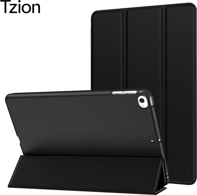 Tzion Magnetische Flip Smart Cover Hülle für Apple iPad 9.7 2017/2018 5. und 6. Generation sowie iPad Air 9.7 2013/2014 mit weicher Silikon-Rückseite in Schwarz - Bild 1