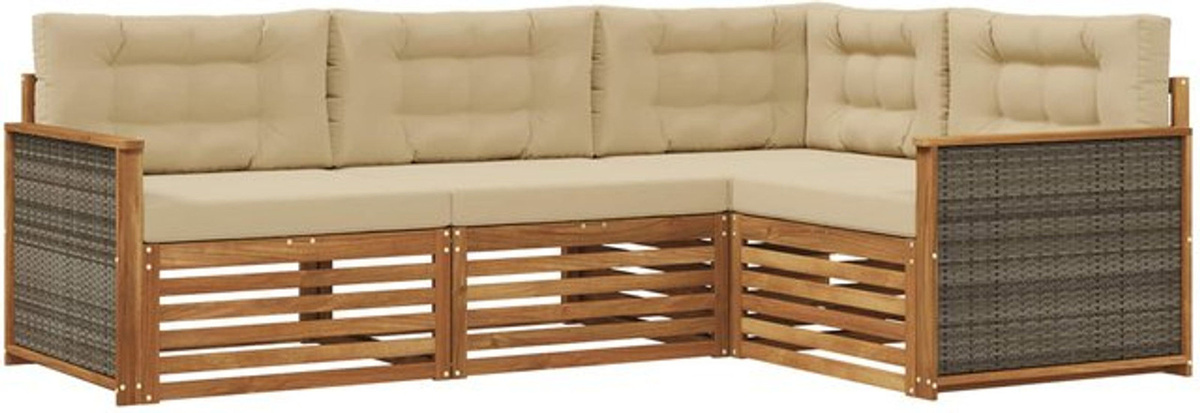 vidaXL Outdoor-Sofagarnitur aus Akazie mit Kissen in Natur und Beige, 4-teiliges Loungemöbel-Set, Modern und Minimalistisch - Bild 1