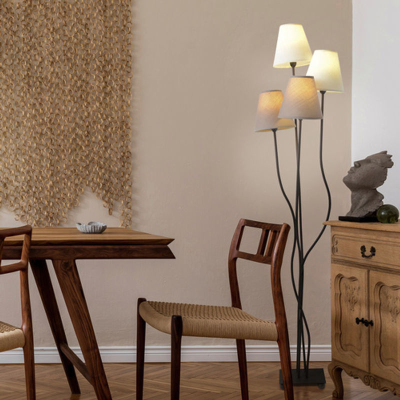 Näve Stehleuchte Boho 4-flammig Beige-Braun aus Metall und Textil B/H/T: 34 x 138 x 43 cm - Bild 3