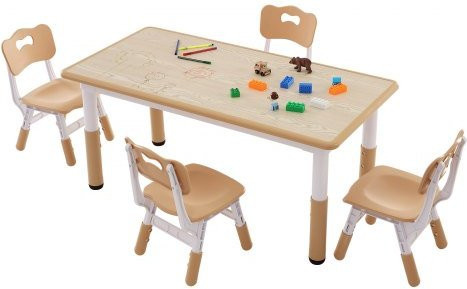 VEVOR Kinder Tisch und 4 Stühle Set mit Graffiti-Tischplatte, höhenverstellbares Spielset für Kinder in Mehrfarbig, ideal für Basteln, Lesen und Lernen