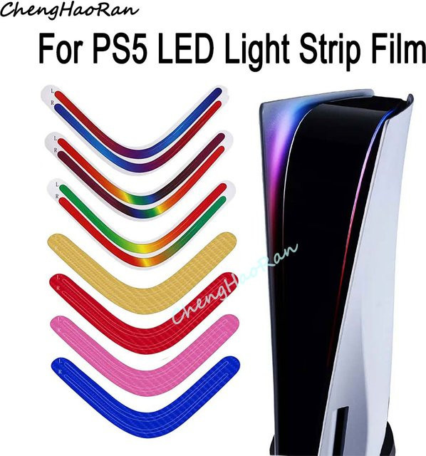 ChengHaoRan LED Lichtleiste für PS5 Konsole mit Regenbogen Gradienten Aufklebern in Multicolor und Rot-Lila - Bild 1