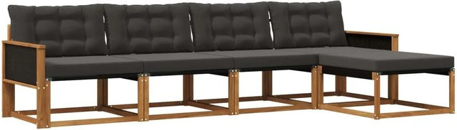 vidaXL Outdoor-Sofagarnitur L-Form aus massivem Akazienholz mit 5 Kissen in Schwarz und Natur - Bild 1