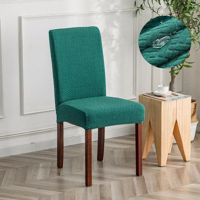 Wasserdichter Jacquard-Stuhlbezug in T-Form von airldianer, elastischer Spandex-Bezug für Esszimmer und Bankett, Farbe: Dunkelgrün - Bild 1