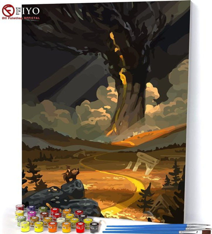FIYO Malen nach Zahlen Set Herbstlandschaft auf Leinwand, mehrfarbig, B/H: 40 x 50 cm, rahmenlos - Bild 1
