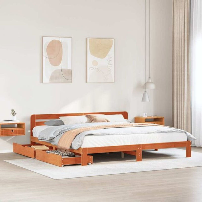 Massivholzbett vidaxl aus Kiefer in Braun im Landhaus- und Modern-Stil B/T: 200 x 200 cm - Bild 1