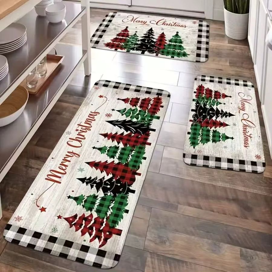 VIKAMA 2er Set Fußmatten mit Weihnachtsbaum-Design, schmutzabweisende Druckteppiche für Eingangsbereich, Flur und Küche - Bild 2