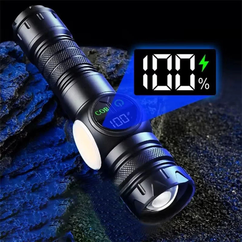 Mikenoon LED Taschenlampe in Schwarz, USB wiederaufladbare taktische Taschenlampe mit Magnet und COB-Seitenlicht aus Aluminium - Bild 2