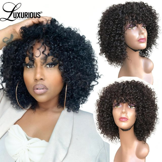Jerry Curly Bob Echthaarperücke, brasilianisches Remy-Haar, schwarz, 180 % Dichte, Damen - Bild 1