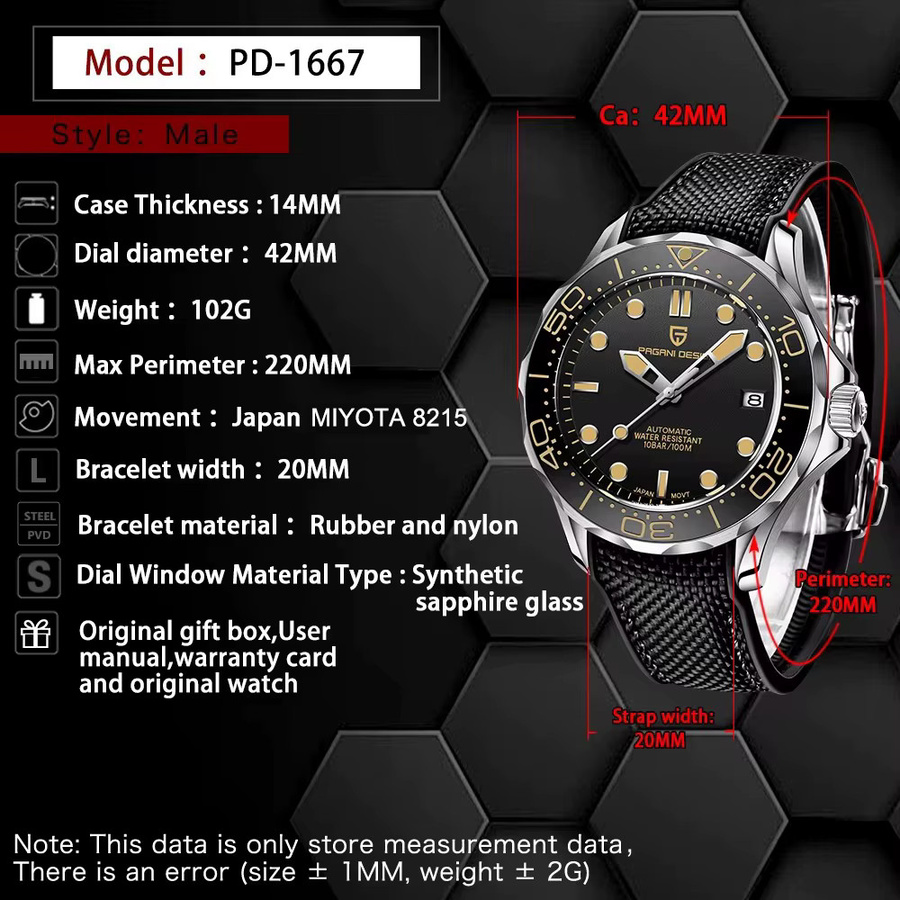Pagani Design Automatik-Armbanduhr, Edelstahl, Silikon, Herren - Bild 6