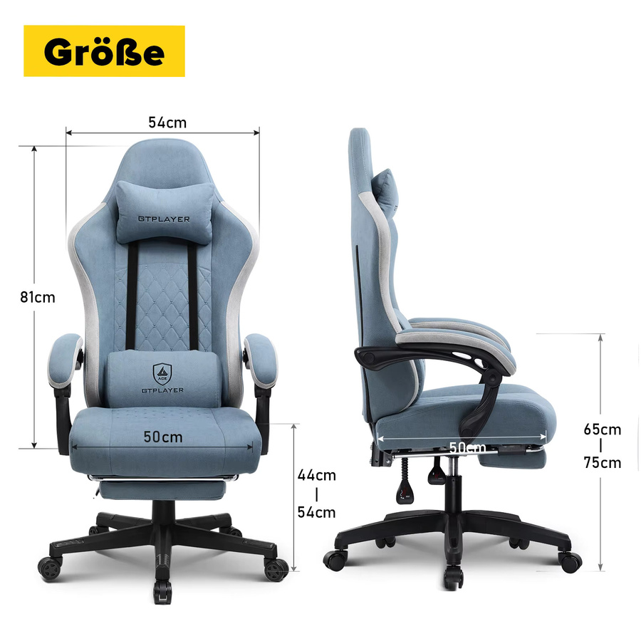 GTPLAYER Gaming Chair Ergonomischer Gaming Sessel aus Stoff in Schwarz mit Federsitzkissen und Verbindungsarmlehnen - Bild 6