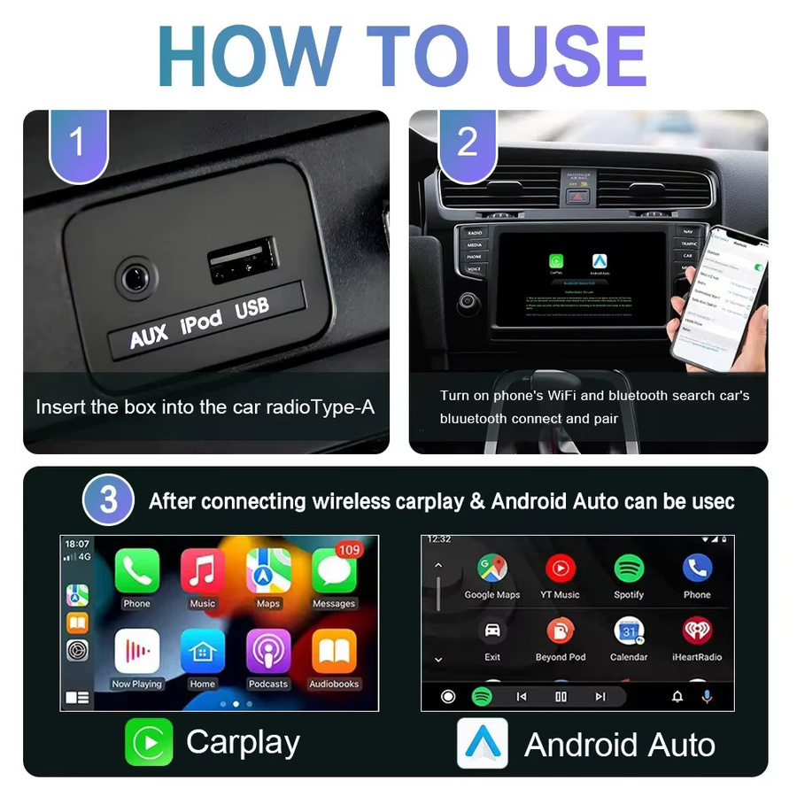 Icreative Drahtloser Carplay Adapter und Android Auto Dongle mit OTA für Hyundai Kia Mazda Mini und Smart, kompatibel mit kabelgebundenem CP/AA, in Schwarz oder Grau - Bild 4