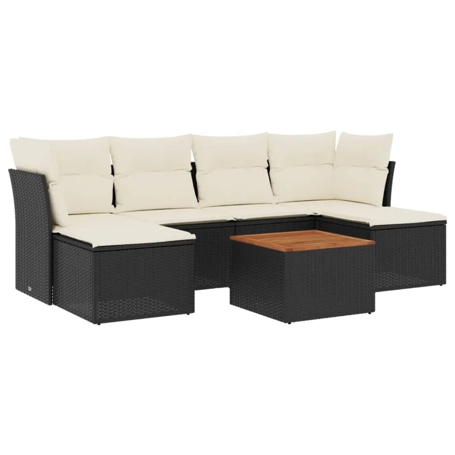 vidaXL 7-tlg Garten-Sofagarnitur aus Polyrattan in Schwarz mit Kissen und Metallrahmen für Terrasse und Garten - Bild 2