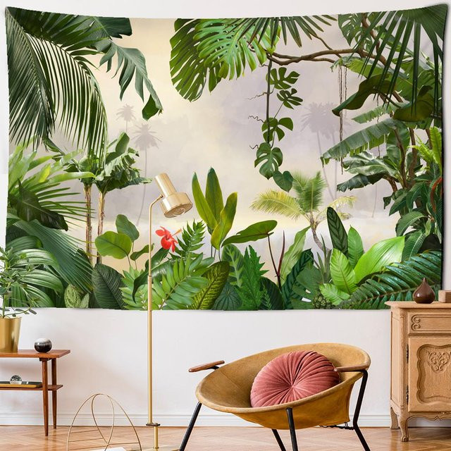 Super Six Wandteppich Botanik mit Palmblatt und Kochbananenblättern in Grün, B/H: 150 x 130 cm - Bild 1