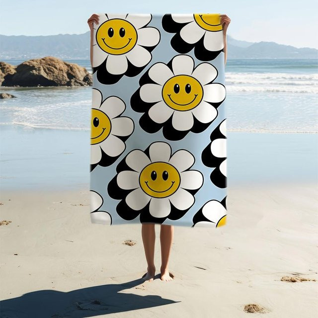 Schnelltrocknendes Strandtuch mit Gänseblümchen-Design in Weiß und Multicolour, B: 40 cm, H: 60 cm - Bild 1