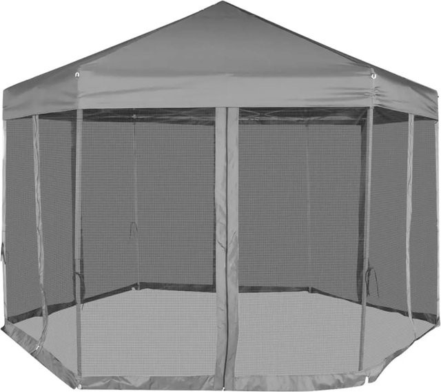 vidaXL Hexagonal Pop-Up Zelt mit 6 Seitenwänden Grau B x T: 3,6 x 3,1 m - Bild 1