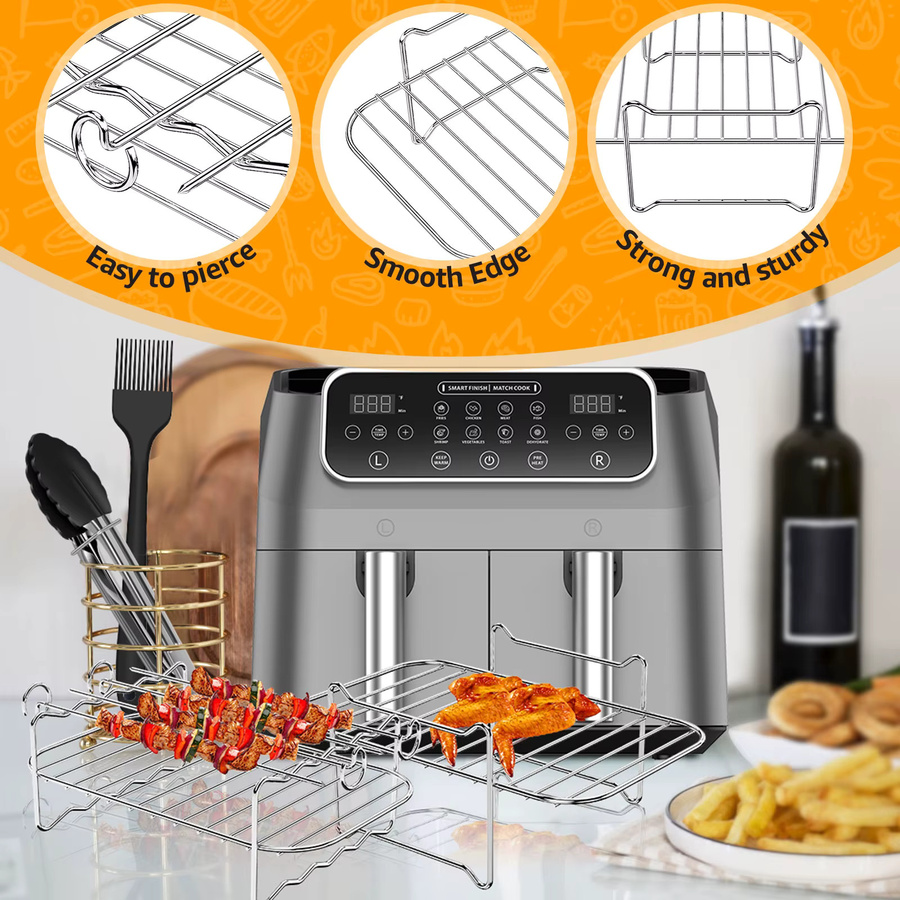 Willstar Zubehör-Set für Luftfritteusen mit Silikonmatte, Edelstahl-Rack, Grill-Clip und Silikonbürste in Grau und Schwarz - Bild 2