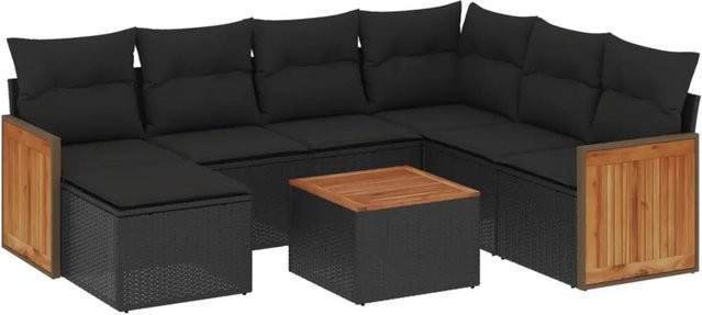 vidaXL 8-tlg Garten-Sofagarnitur aus Poly-Rattan mit Kissen in Schwarz - Bild 1