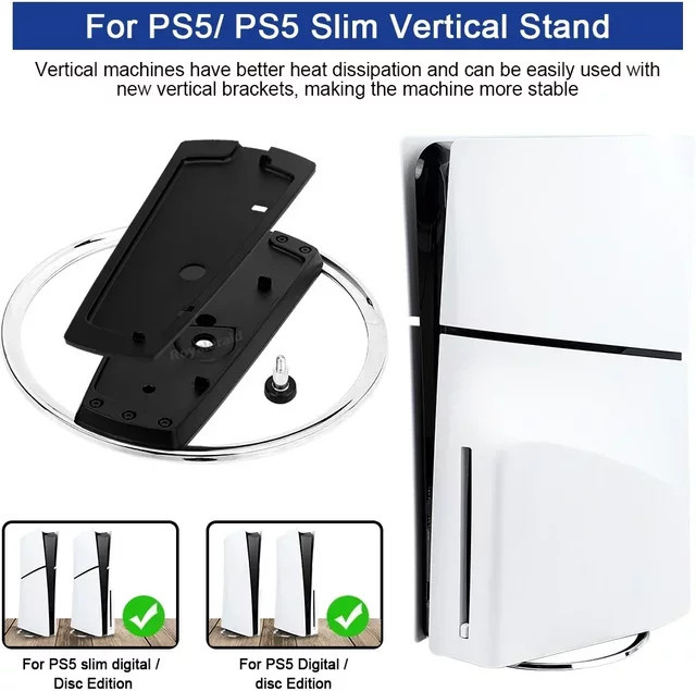 HeroAngel Vertikaler Ständer aus Metall mit Anti-Rutsch-Basis für PS5 Slim CFI 2000 und PS5 CFI 1000 Disc und Digital, Schwarz/Silber - Bild 1