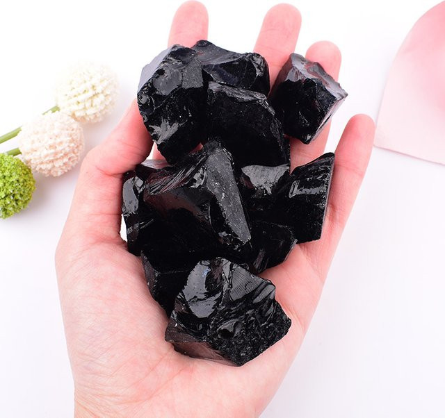 RYCRYSTAL Obsidian Naturstein Rohkristall in Schwarz als Reiki Heilstein und Aquarium Ornament - Bild 1
