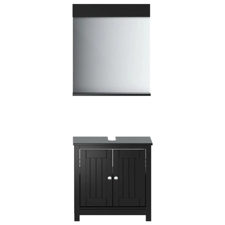 vidaXL Badmöbel-Set BERG in Schwarz, 2-teilig aus Massivholz Kiefer mit Waschtischunterschrank und Spiegelschrank, Wandmontage, Rustikaler Stil - Bild 2