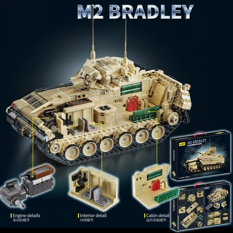 12GO 96007 M2 Bradley Gepanzertes Fahrzeugmodell Bausteinset in Grau mit 1862 Teilen - Bild 3