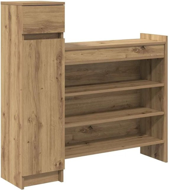 vidaXL Schuhschrank Eiche Handwerklich mit Regal und Türen, Farbe Braun, B/T/H: 100,5 x 28 x 100 cm - Bild 1