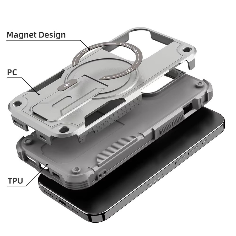 AKABEILA Magnetische Armor-Handyhülle mit Ständer für iPhone, Stoßfeste Schutzhülle in Schwarz oder Blau - Bild 2