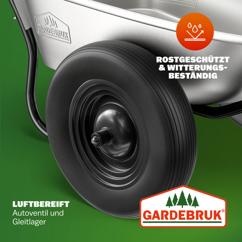 Verzinkte Schubkarre mit 2 Rädern, Luftbereifung, 150 kg Tragkraft und 100 l Volumen - Bild 4