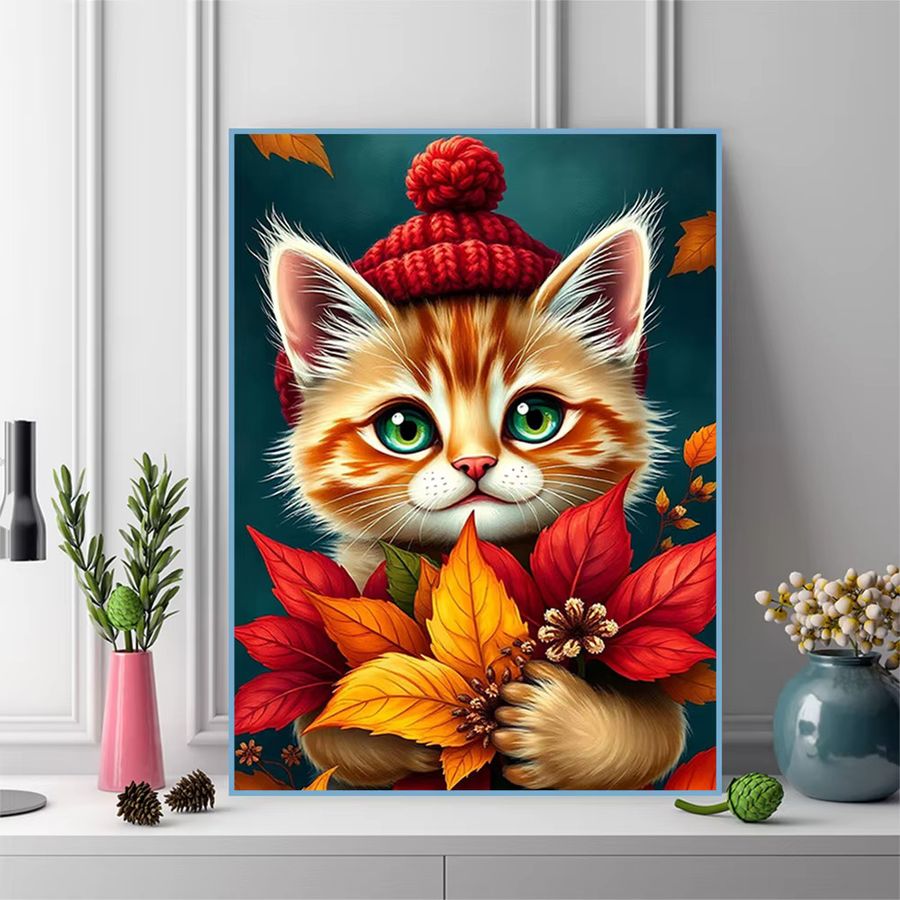 Momoart DIY Diamant Stickerei Set Katze Motiv mit Full Round Strass Steinen in Multicolor - Bild 3