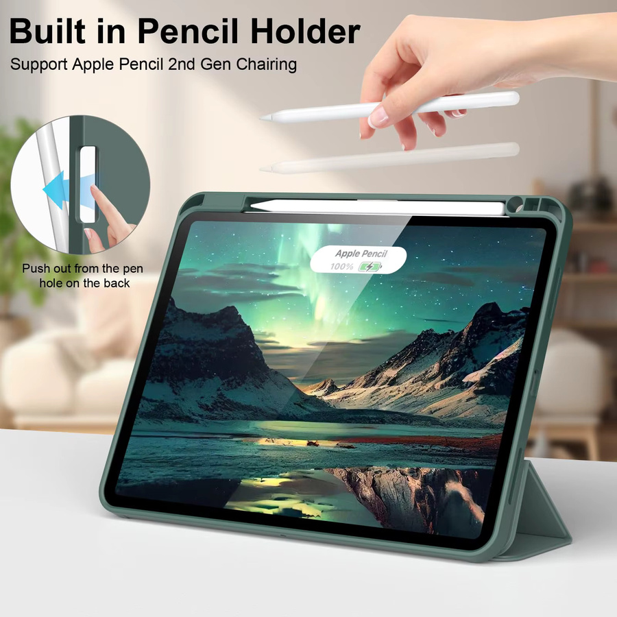 Leke-Leka Trifold Stand Flip Cover Federmäppchen für iPad Air und Pro mit Stifthalter in Blau und Grün - Bild 2