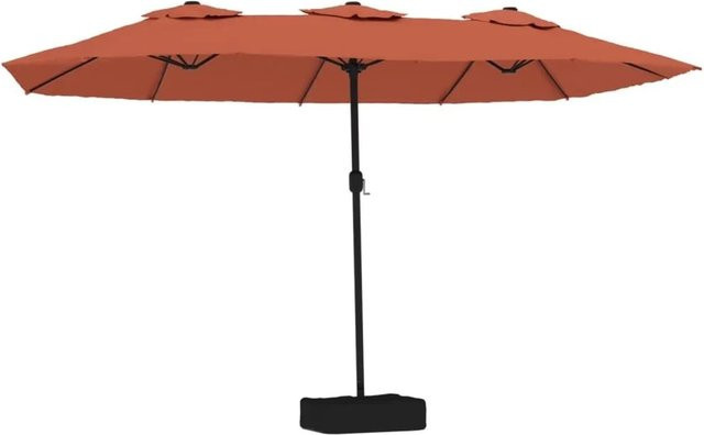vidaXL Doppel-Sonnenschirm mit LED-Leuchten aus Polyester und Eisen in Terrakotta, B: 449 cm, H: 245 cm, T: 265 cm - Bild 1