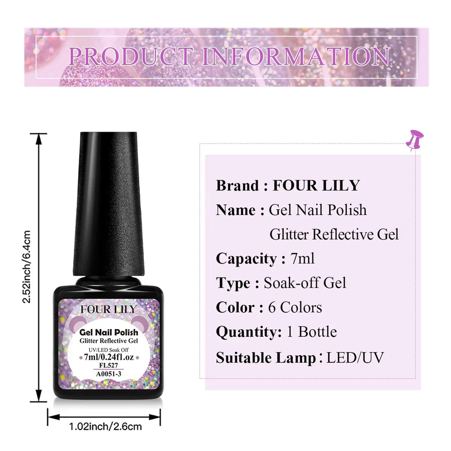 Four Lily Nagellack Gel, Champagner-Gold-Splitter, Glänzend - Bild 5