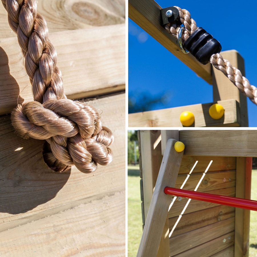 Fungoo Spielturm Carol 3 Klettergerüst mit Rutsche, Schaukel, Kletterwand und Holzdach in Natur - Bild 4