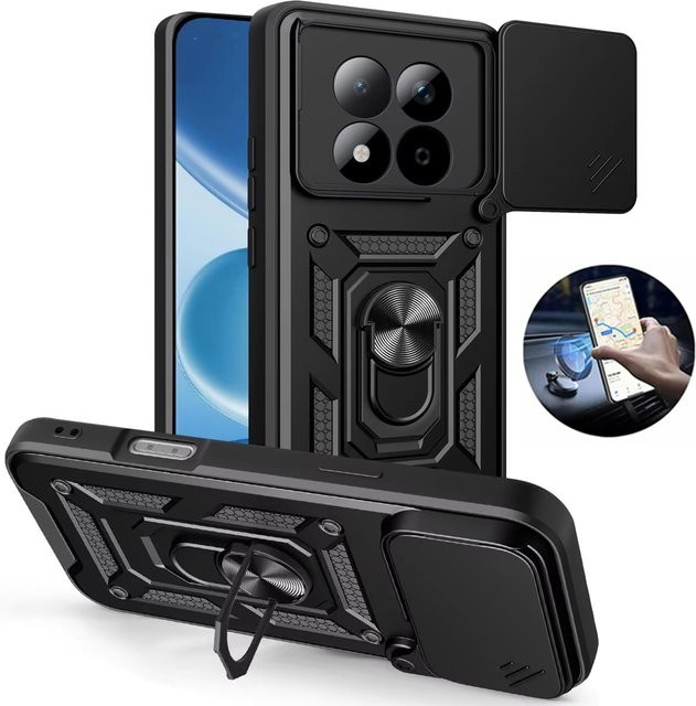 Stoßfeste Panzerhülle mit Autohalterung und Kameraobjektivschutz für Redmi Note 15 Pro sowie Redmi Note 15 4G 5G in Schwarz von CYYWN - Bild 1