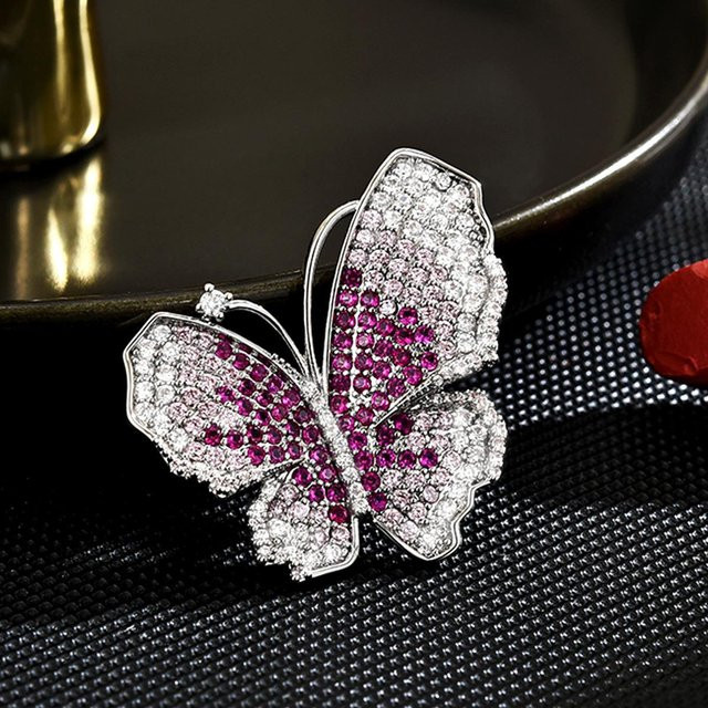 YIRAN Brosche Schmetterling, Zirkon, Farbverlauf, grau, Damen - Bild 1