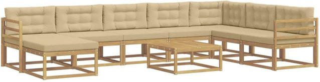 vidaXL Outdoor-Sofagarnitur aus Akazienholz mit 9 Teilen in Weiß und Beige - Bild 1