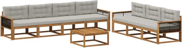 vidaXL Outdoor-Sofagarnitur aus Akazienholz mit 8-teiligem Set in Natur und Hellgrau - Bild 1