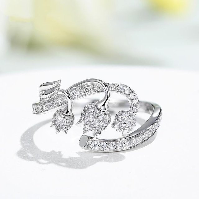YIRAN Jewelry Fingerring, Blume, Kupfer, Zirkonia, gray, Damen - Bild 1