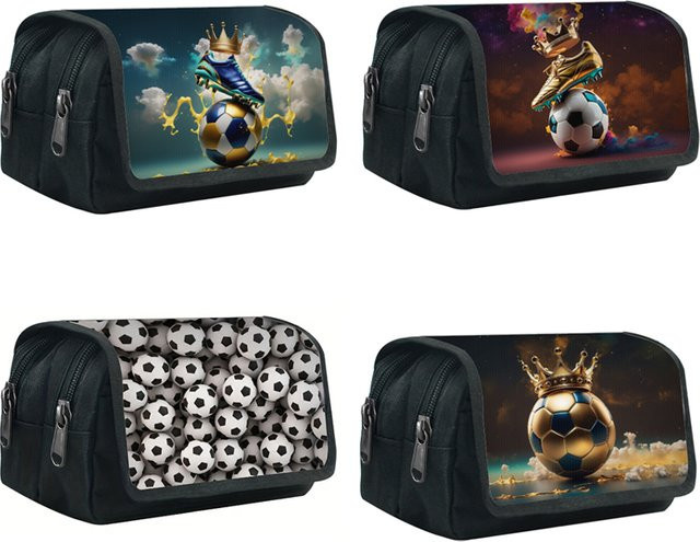 Grafisches Federmäppchen mit Krone und Fußballmuster als großes Schreibwaren-Etui für die Schule und das Büro - Bild 1
