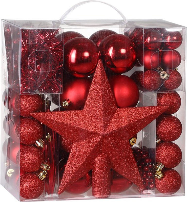 Casaria Weihnachtskugeln Rot im 77er Set mit Sternen, matt, glänzend und glitzernd - Bild 1