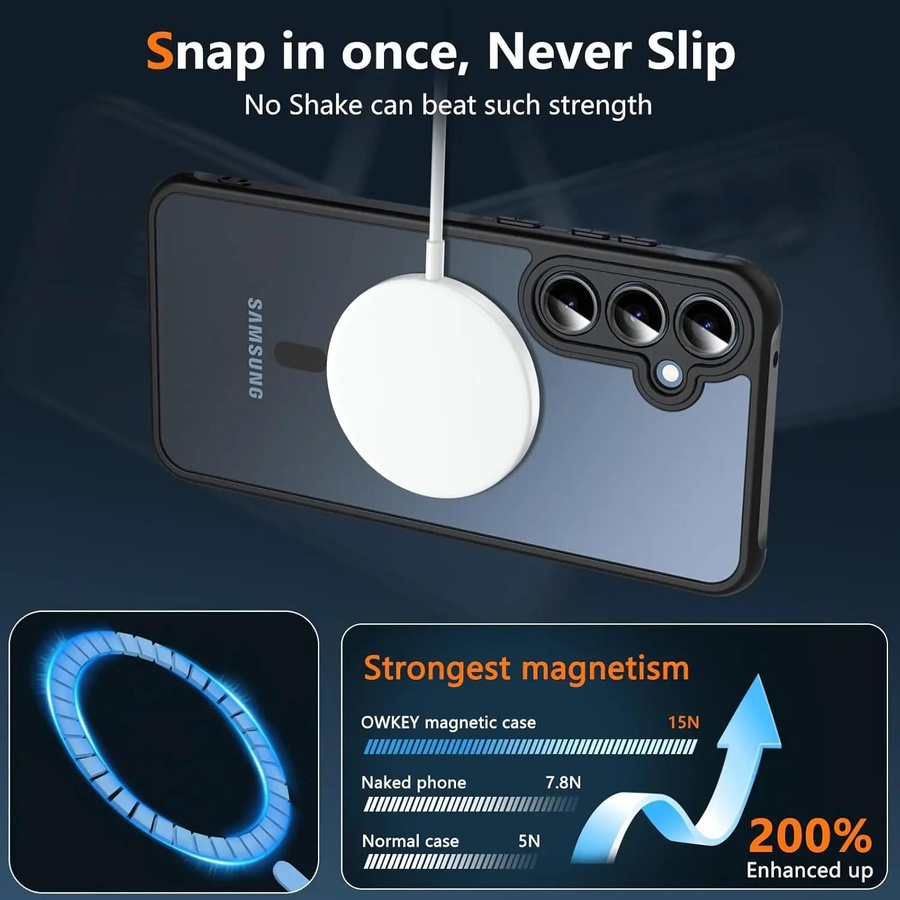 Magnetische kabellose Ladehülle für Samsung Galaxy A56 5G, stoßfeste matte Rückseite, transparent - Bild 4