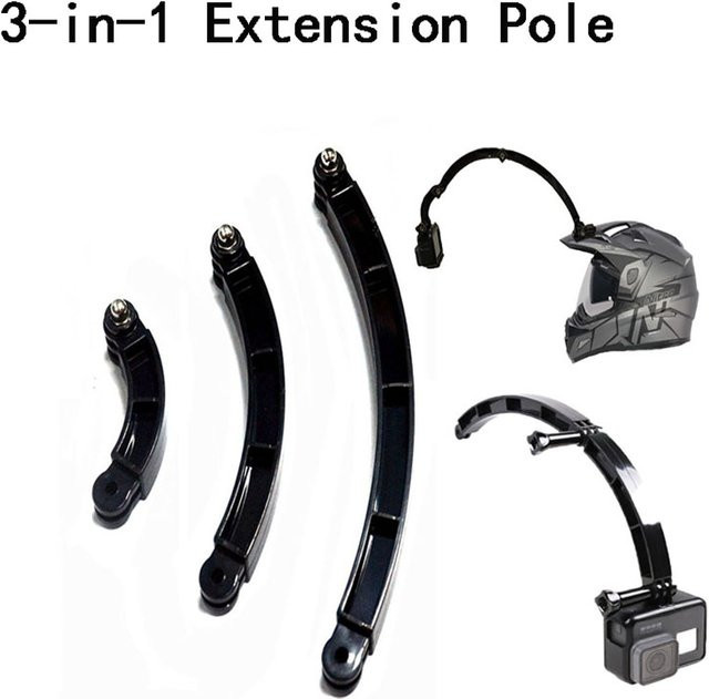 DIXSG Action Kamera Rahmen mit 3-Wege gebogenem Verlängerungsarm und Helmhalterung für GoPro Hero 11 10 9 8 7, DJI Action 3 und Xiaomi Action, Farbe: Schwarz - Bild 1