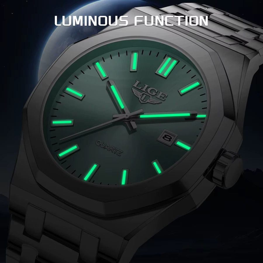 LIGE Armbanduhr Quarz, Edelstahl, Grün, Herren - Bild 3