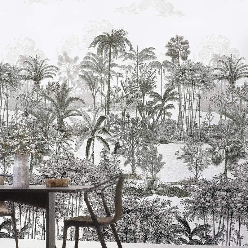 Isidore Leroy Mural Amazone Wandgestaltung in Grau mit floralem Vintage-Design - Bild 1