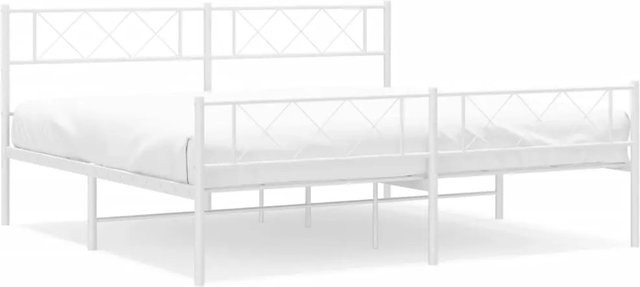 vidaXL Bettgestell aus Metall mit Kopf- und Fußteil in Weiß, B/T/H: 193 x 203 x 90 cm - Bild 1